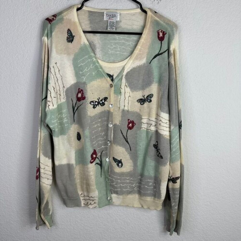Teddi Sweater Women Petite XL Vtg Beaded Sequin Butterfly Cardigan Cottagecore‎